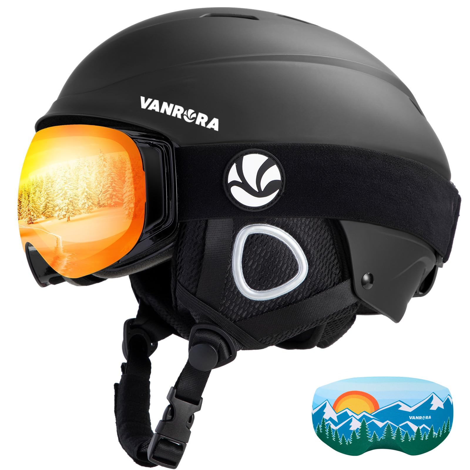 VANRORA Juego de casco y gafas de esquí, casco de snowboard con certificado de seguridad, lentes intercambiables, para hombres y mujeres