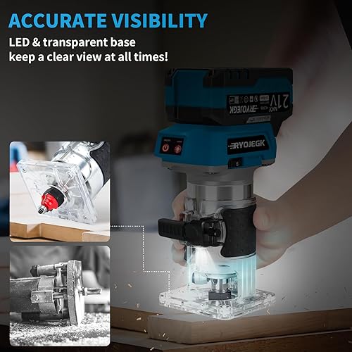 Miniatura 6 de Herramienta de enrutador de madera inalámbrica, enrutador de palma sin escobillas de 21 V con batería de 2 x 4.0 Ah, enrutador compacto de 6