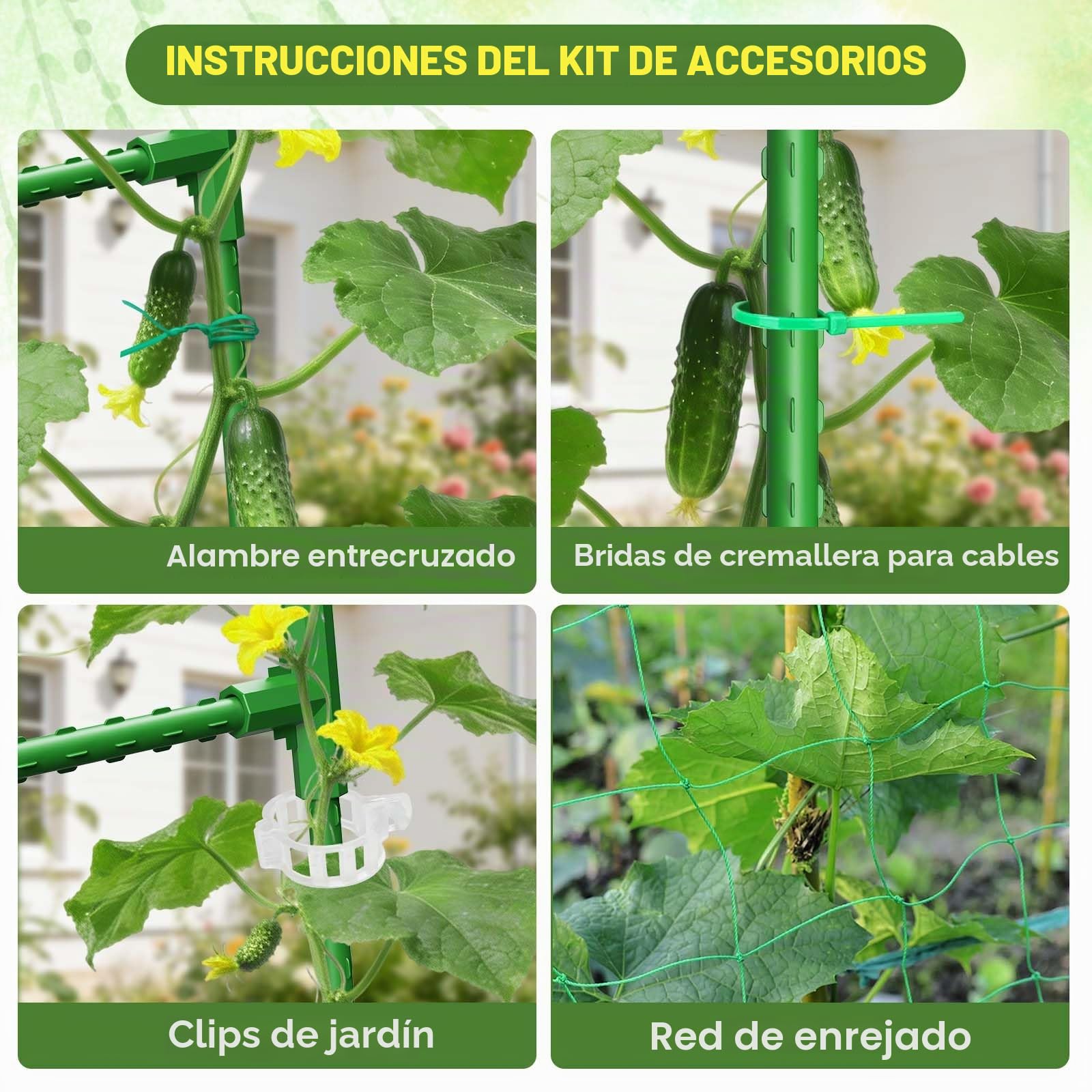 Enrejado para pepinos para bancales elevados, Enrejado de jardín en Forma de U para Plantas trepadoras al Aire Libre, Enrejado arqueado para hortalizas, Soporte para Plantas trepadoras.
