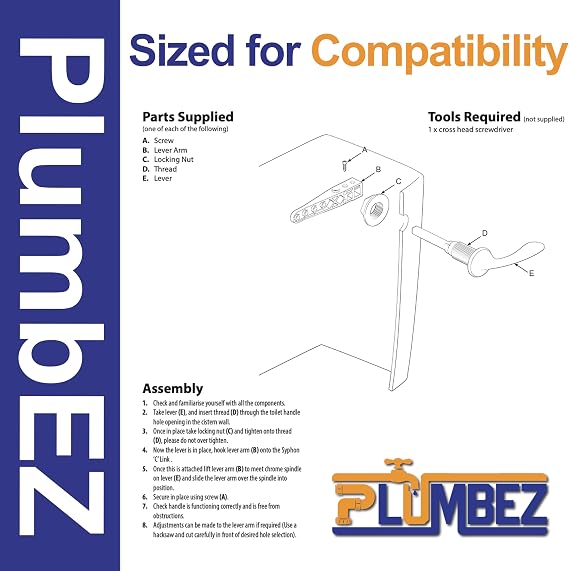 PlumbEZ Toilet Cistern Handle with Adjustable Arm, Durable Replacement Easy Installation Cistern Handle Compatible with Most Toilets