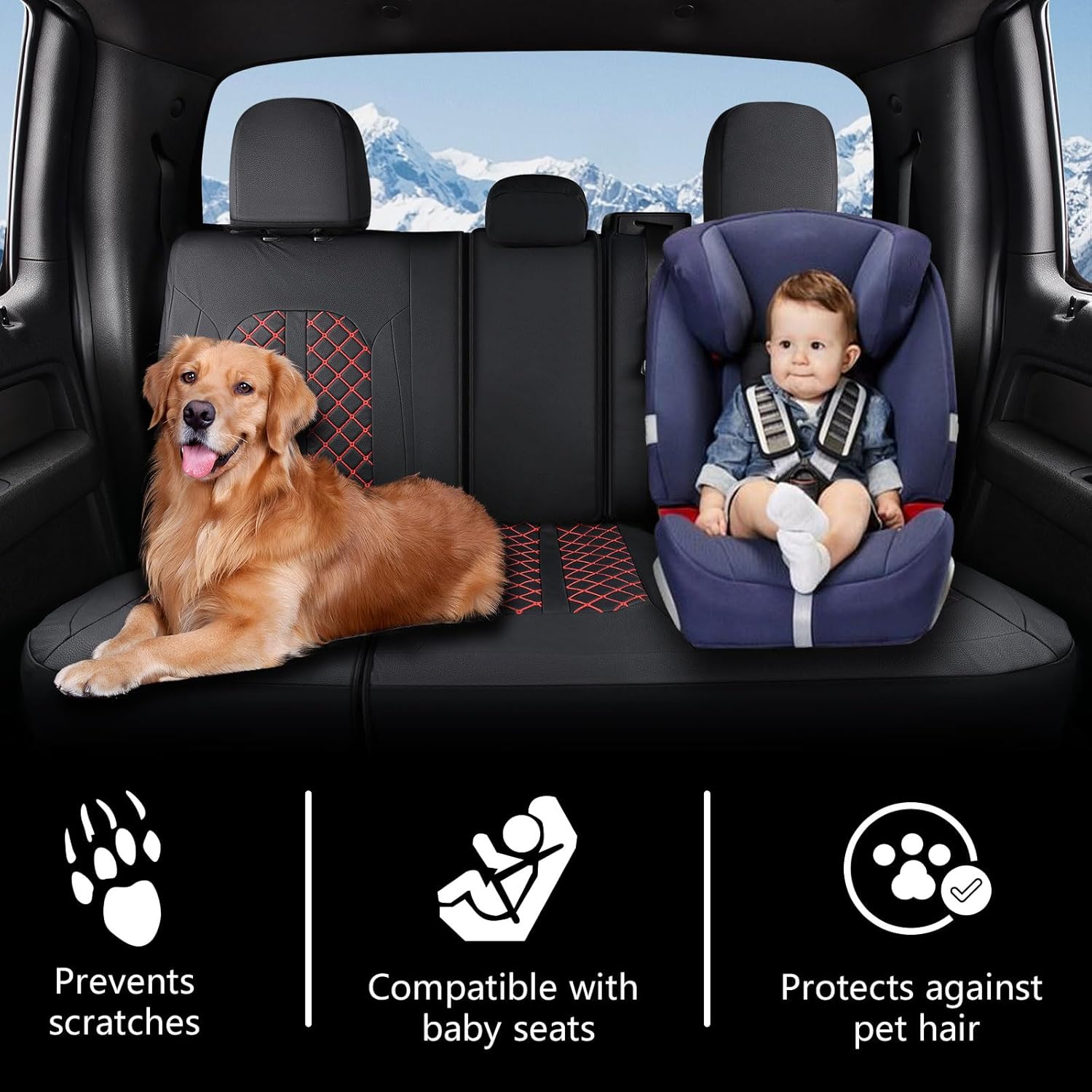 Truckiipa F150 Seat Covers Full Set Leather Waterproof Car Seat Cover Seat Protector Custom Fit for 2015-2026 Ford F150 SuperCrew, 2017-2026 F250 F350 F450 Super Duty Crew Cab, Full Set, Black&Red