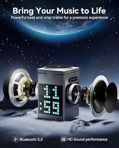 Miniatura 5 de Vivilumens Cargador inalámbrico 3 en 1, altavoz Bluetooth, pantalla de animación de píxeles, reloj despertador digital para Apple Mag Safe iPhone 17