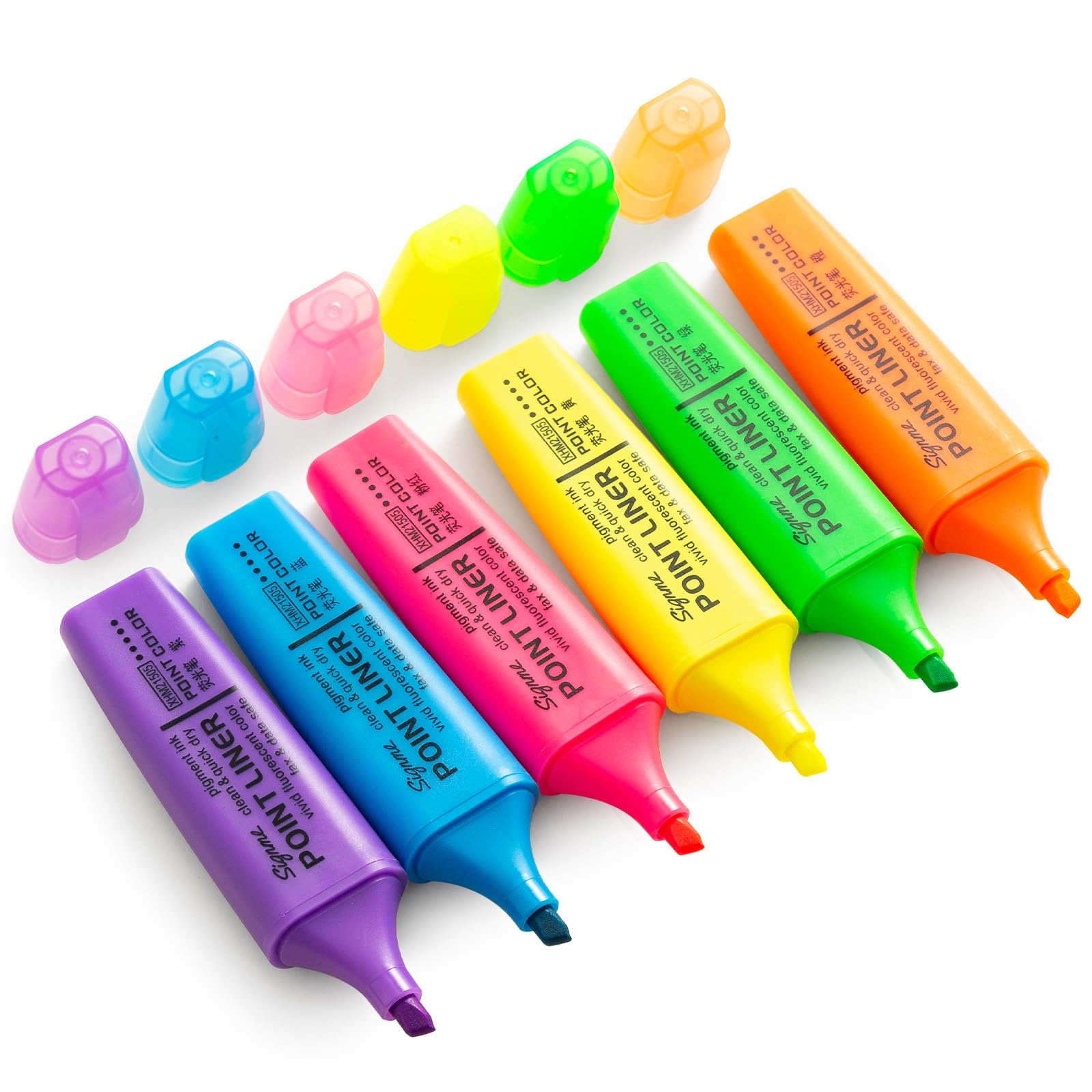 M&G 6pcs Highlighter Pens, 6 Assorted Fluorescent Colors, Soft Fiber Tips, Smooth Highlight Ink, Fluorescent Ink for Journaling, Planners, Office
