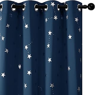 Deconovo Kids Blackout Curtains Silver Little Star Pattern Thermal Eyelet Curtains for Bedroom 46 x 72 Inch Navy Blue 2 Panels