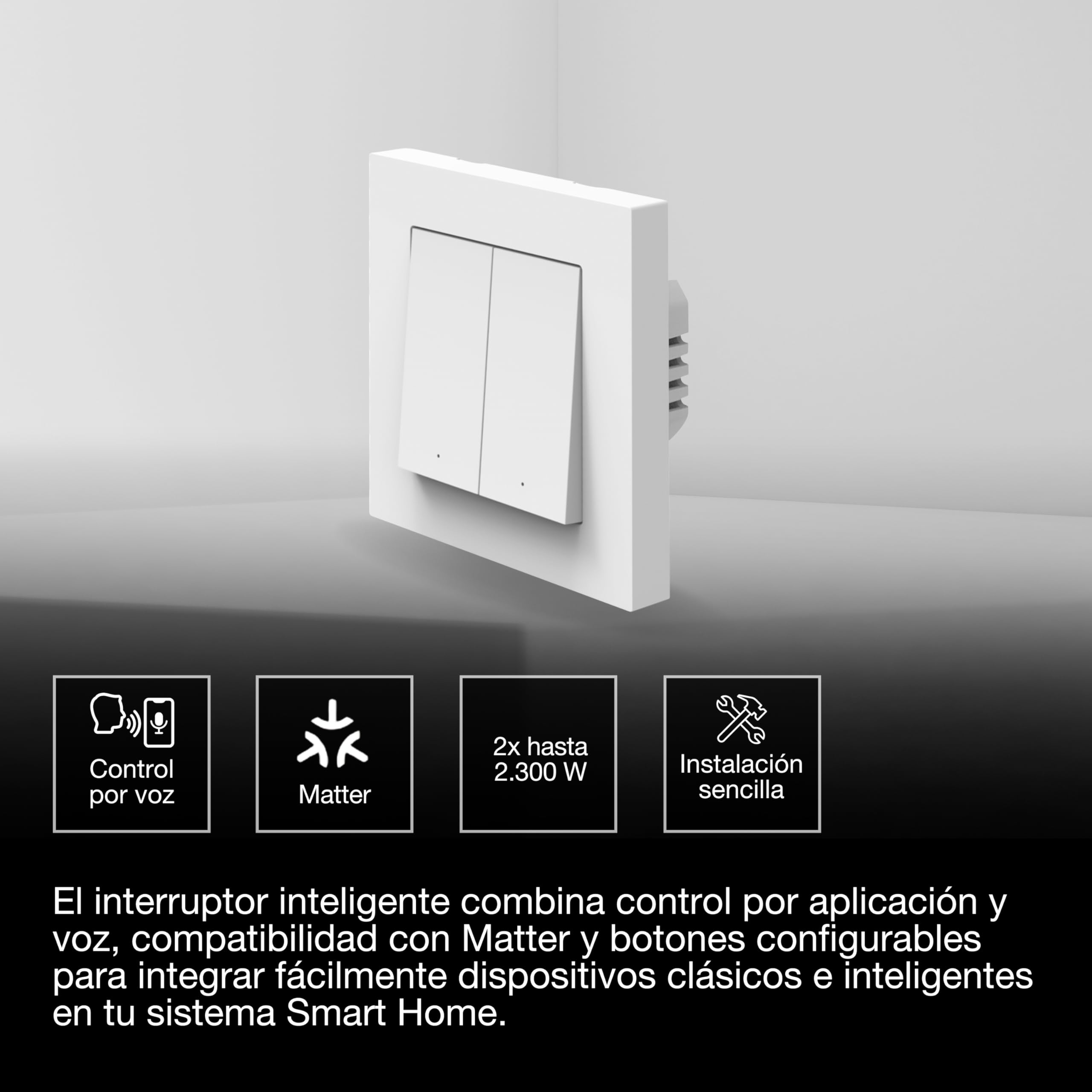 Interruptor de pared OSRAM SMART+ WiFi Matter de 2 canales y 16 AX IP20