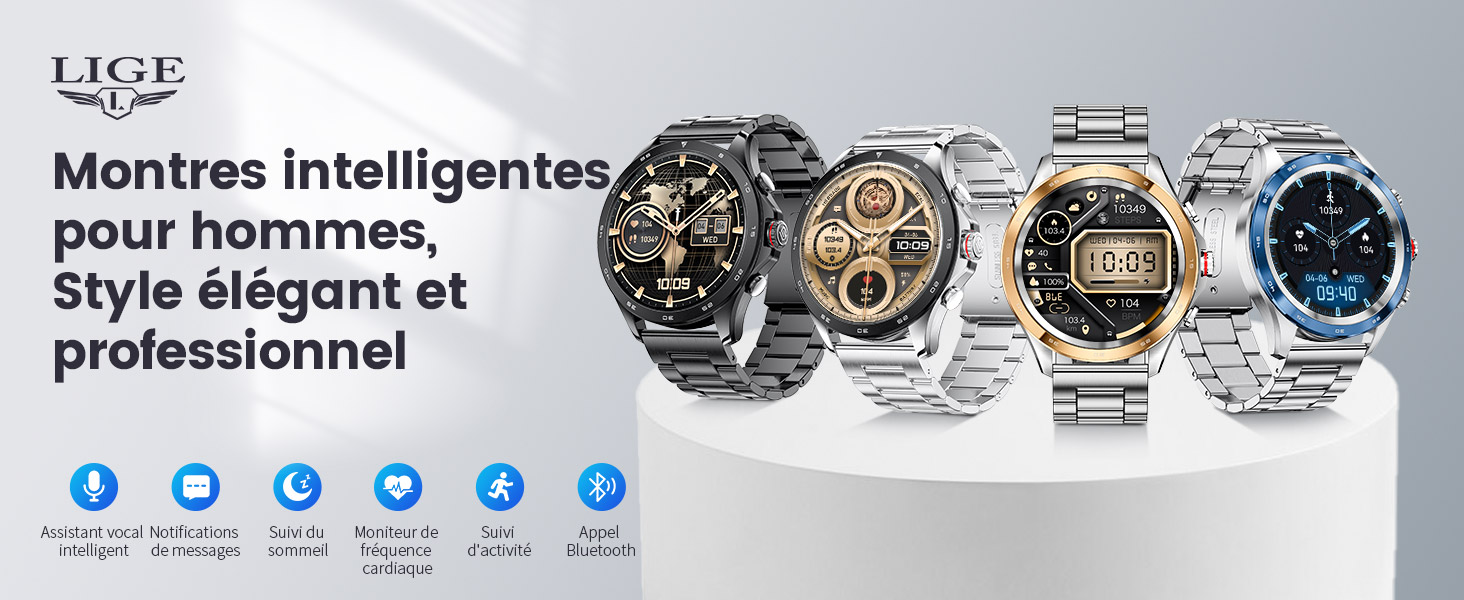 Montre Connectée Homme LIGE AMOLED 1.43" 400mAh - Smartwatch Appels Fréquence Cardiaque IP68