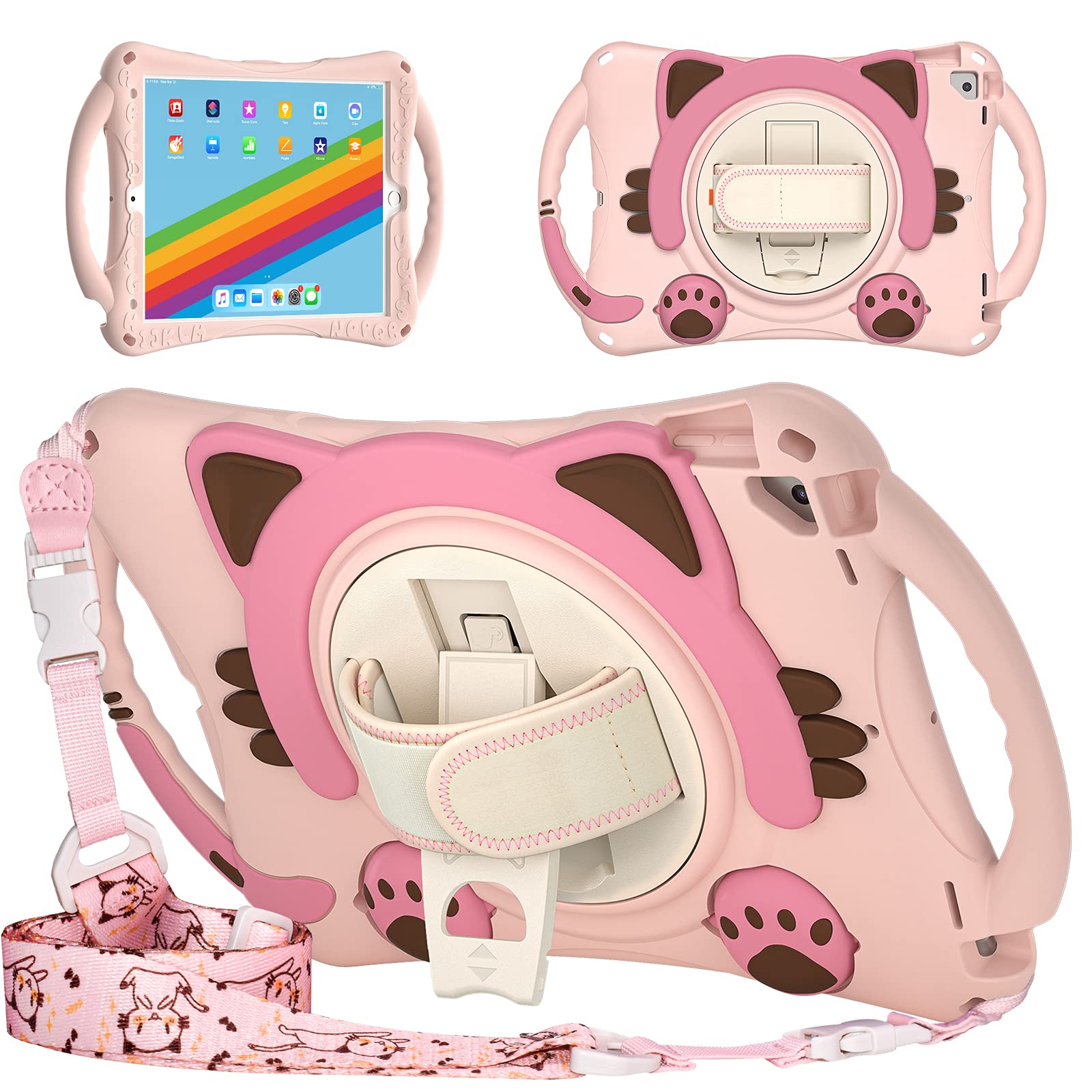 Gerutek Kinder Hülle für iPad 9./8./7. Generation 10,2 Zoll, Stoßfeste Robust Kindertasche mit Tragegriff, Drehständer, Handschlaufe Schultergurt Kinder Schutzhülle für iPad 10.2