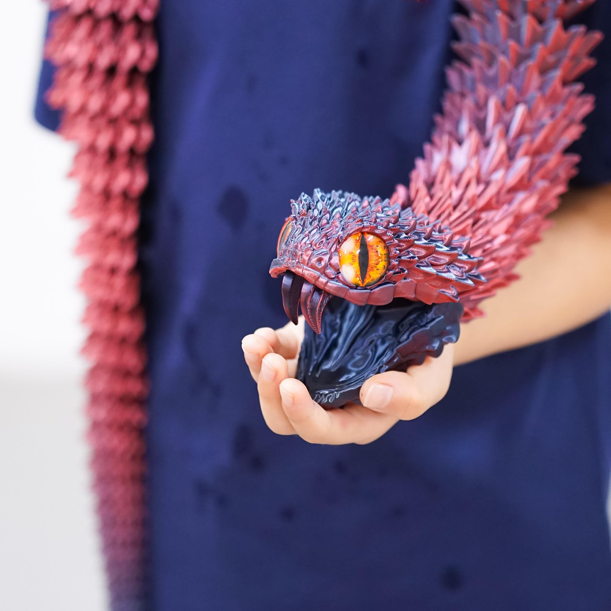 47,5 Zoll Super Große 3D Gedruckte Schlange mit Offenem Mund, Bewegliche Zähne, Flexible Gelenkfigur von Reptilien, Stressabbau, Spielfigur zur Beruhigung, Überraschungsgeschenke (RBL/47,5 Zoll)