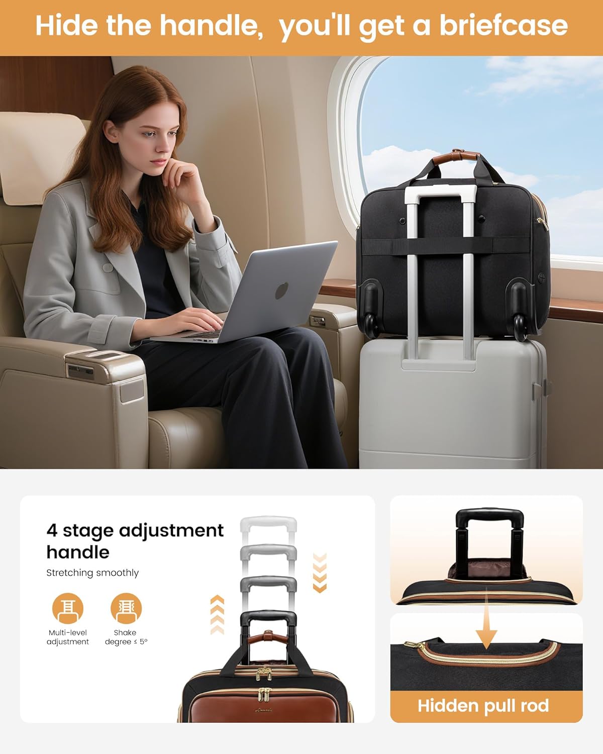 LOVEVOOK Rolling Laptop Bag Women, 17.3 Inch Laptop Briefcase with Wheels for Work Travel Business, Underseat Carry On Luggage Case,Black - Image 7