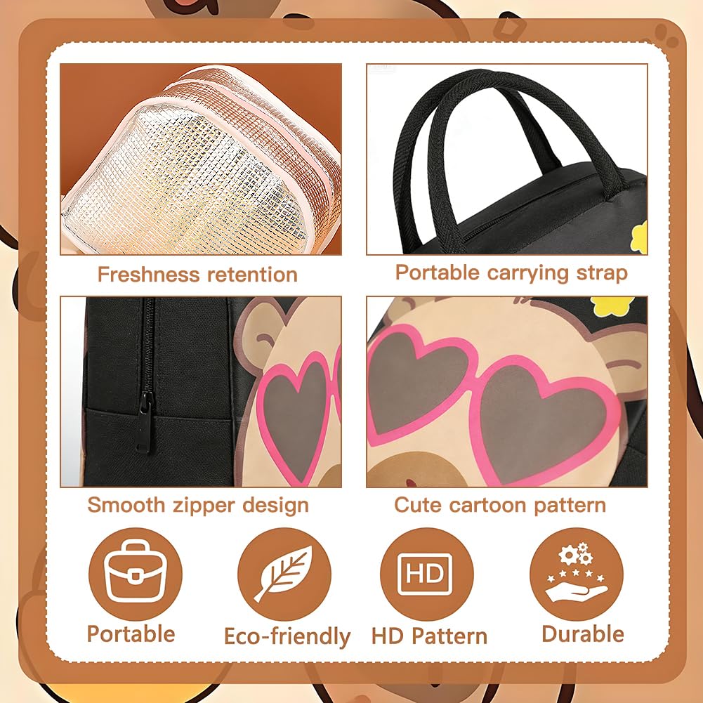 Capybara Sac à dos Set, Sac à dos enfant fille et petit sac isotherme repas avec lunch bag isotherme, adaptés à l'école, aux voyages, au travail et aux loisirs, un choix idéal pour adolescent violet