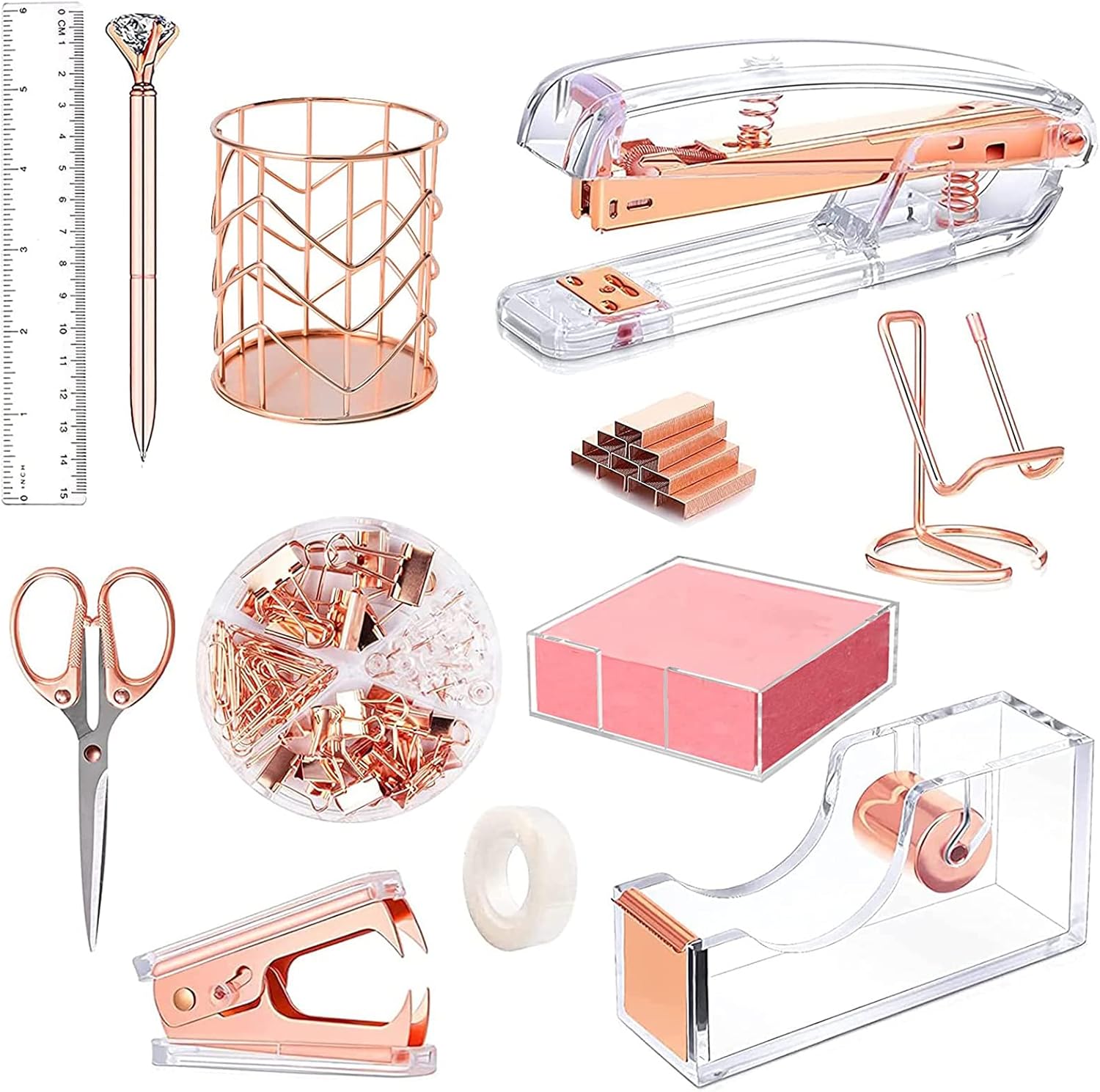 Rose Gold Desk Accessories,Office Supplies Set,Stapler