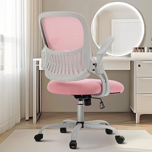 Miniatura 1 de Sweetcrispy Silla ejecutiva gerencial de oficina en casa, silla giratoria de malla ergonómica ajustable con respaldo medio, brazos abatibles, cómodo