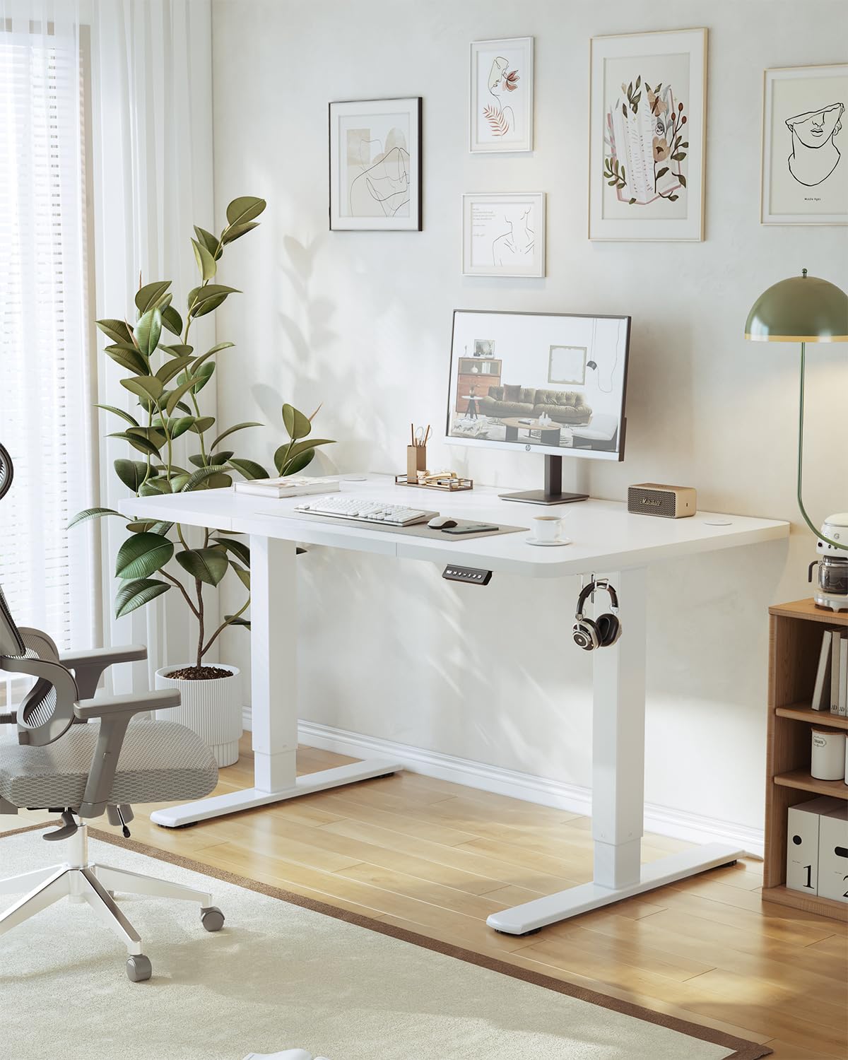 JUMMICO Höhenverstellbarer Schreibtisch Elektrisch 120 x 60 cm Steh-Sitz Tisch Standing Desk Weiß