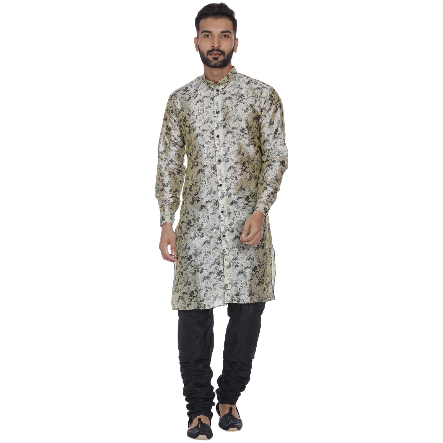 veera paridhaan Men's Beige Printed Sherwani Style Long Silk Kurta-picture-47