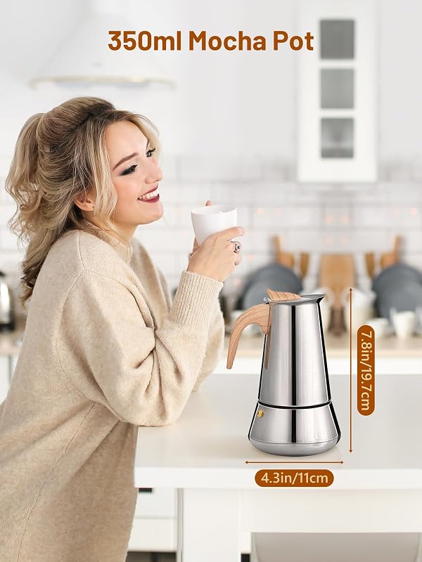VINATO Rozsdamentes Moka Kanna 350ml 6 Személyes Indukciós Kávéfőző