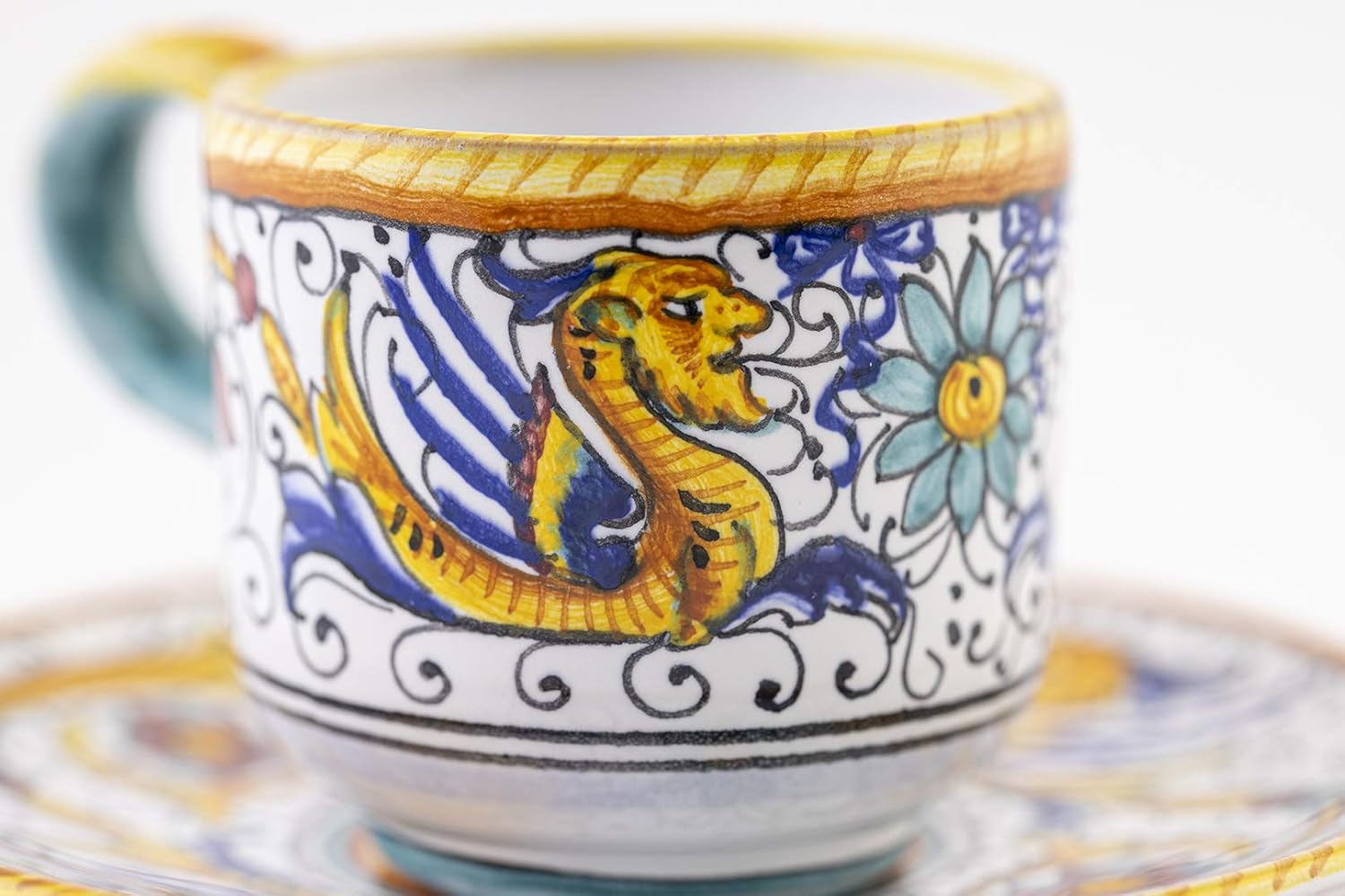 Fima ThatsArte.com - Italian Ceramic Espresso Cup & Saucer Raffaellesco, Deruta - Hand Painted, Handmade Coffee Cup Made in Italy, Deruta Pottery