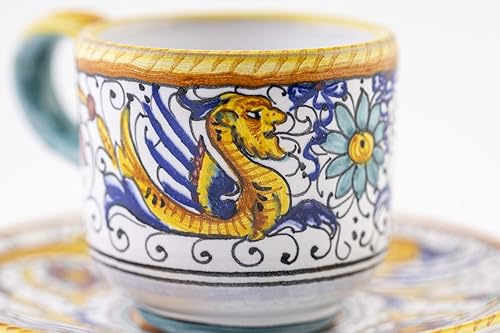 Miniatura 4 de Fima ThatsArte.com - Taza de café espresso italiana de cerámica y platillo Raffaellesco, Deruta - Pintado a mano, taza de café hecha a mano Made in