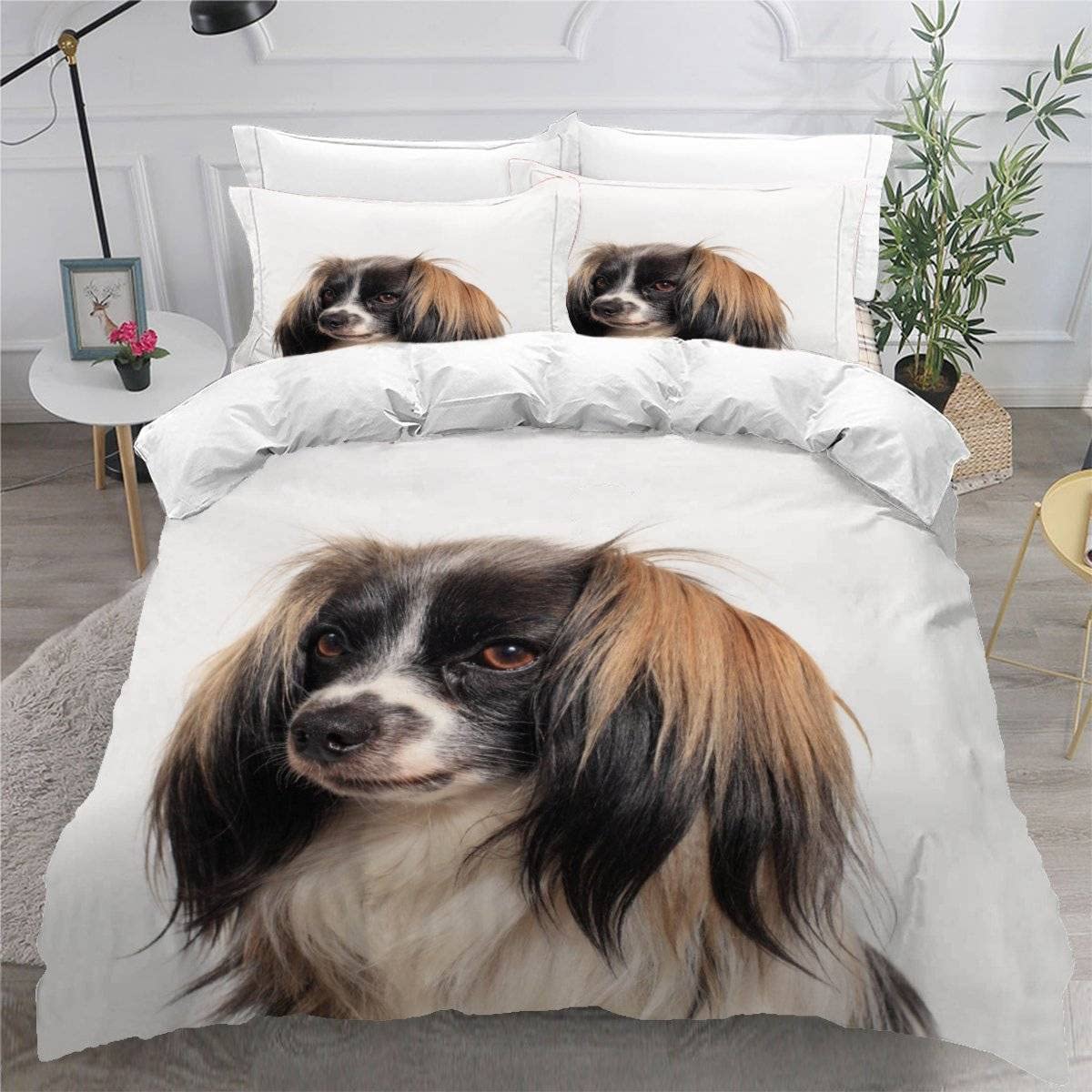 VASENA Duvet Cover King Size 3d Printed Adults Teenager Microfiber Fluffy Kingsize Bedding Papillon Dog Animal White Comforter Cover King Size Bedding with Pillowcases（230x220）