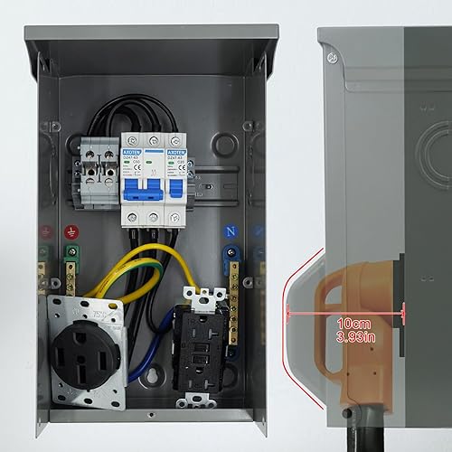 Miniatura 5 de Panel de toma de corriente temporal, panel eléctrico de pedestal de RV, 20, 30, 50 amperios, caja de panel de interruptor de RV, precableado y sin