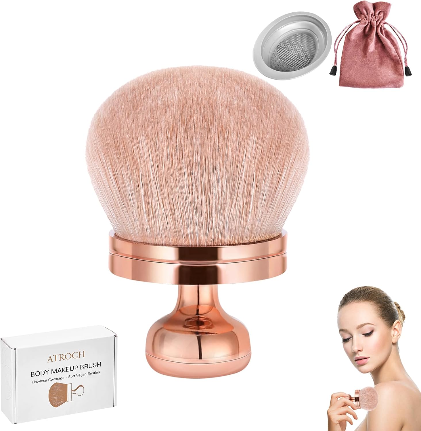 特大セルフタンナーブラシ クリーニングボウル付き &ndash; 日焼け用ボディブラシ、レッグメイク防水転写なし &ndash; 収納バッグ付きボディメイク