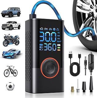 QYQBOON Cordless Tire Inflator: 150PSI Portable Air Compressor with Auto Shutoff, Digital Gauge, 3X Faster Inflation for Cars, Bikes, Balls