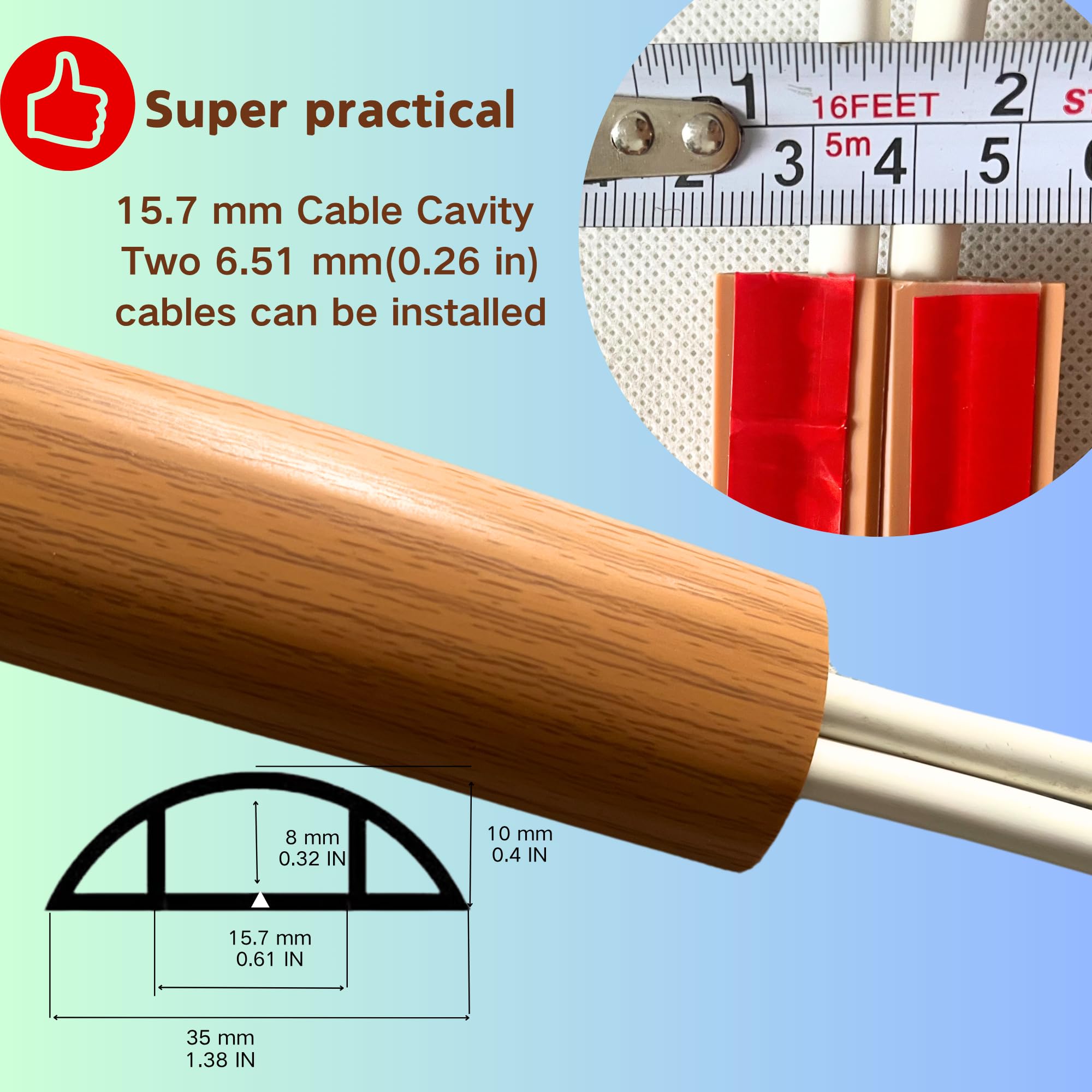 Cubierta de cable de suelo de 10 pies, cubierta autoadhesiva de PVC suave, protector de cables, cubierta de cable de extensión, gestión de cables oculta cables en el suelo, ocultador de cables