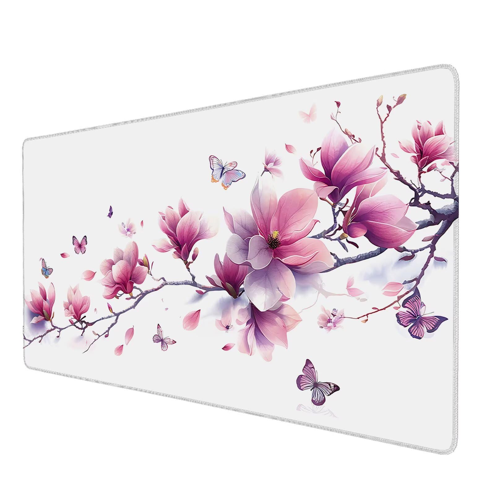 Podkładka pod mysz do gier, 800 x 400 x 4 mm Magnolia, wodoodporna podkładka pod mysz motyl podkładka pod mysz dla zwiększenia szybkości i dokładności, do pracy, gier, biura, T-1