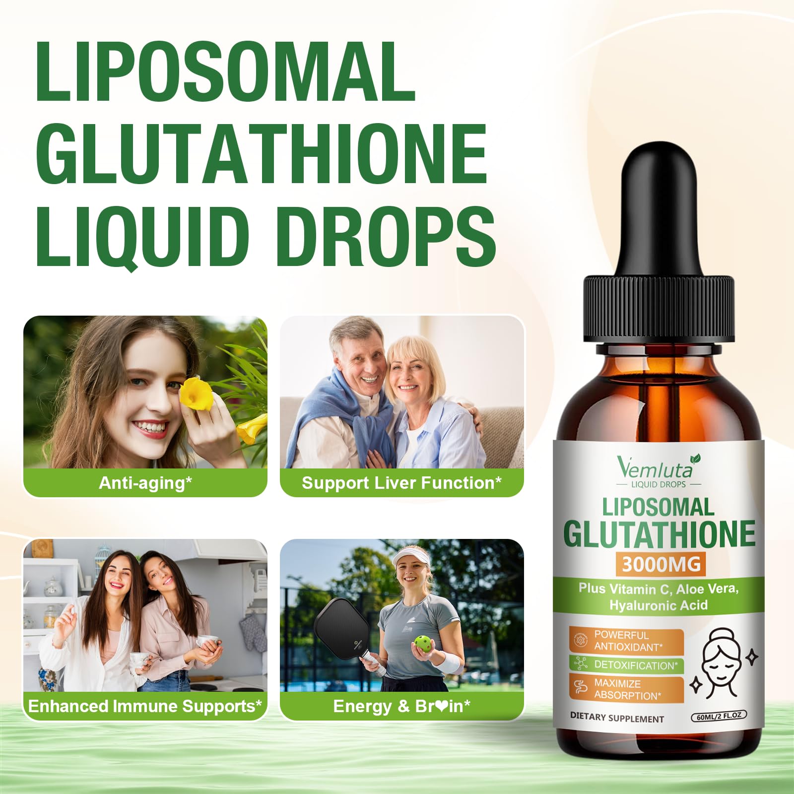 glutathione 3000mg Amazon.com: 2 Pack 3000mg Liposomal Glutathione Liquid Drops, 98% Absorption Liposomal Glutathione with Vitamin C for Women, Glutathione Liposomal Supplement, Powerful Antioxidant Complex for Immune System, Liver : Health & Household