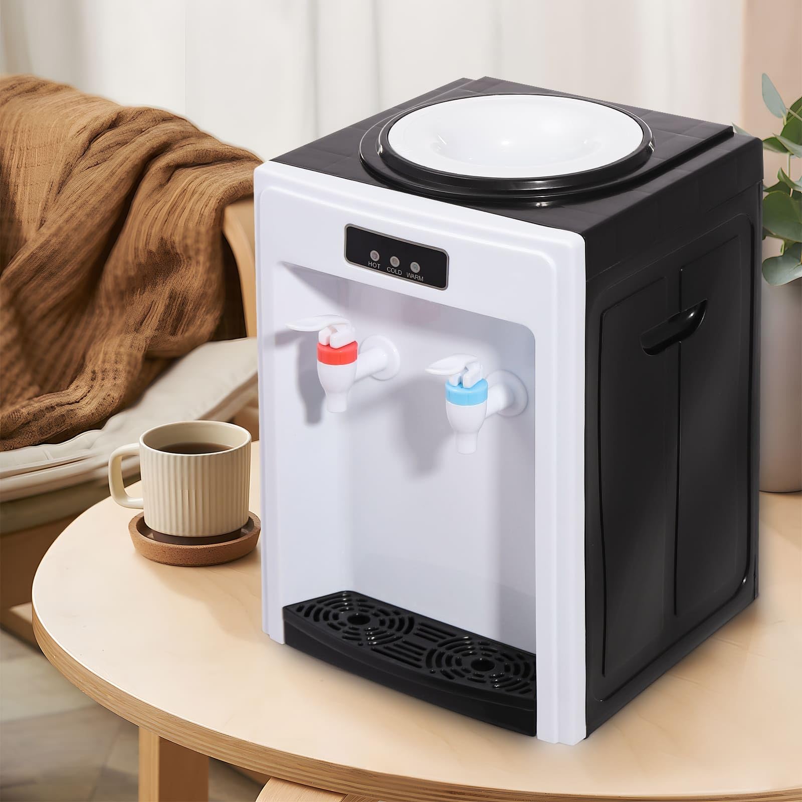 Distributeur d'eau Électrique, Fontaine à Eau, Eau Chaude (90°C) et Froide (15°C), 550W Chauffage/75W Refroidissement, en PP & INOX 304, pour Maison/Bureau (Blanc)