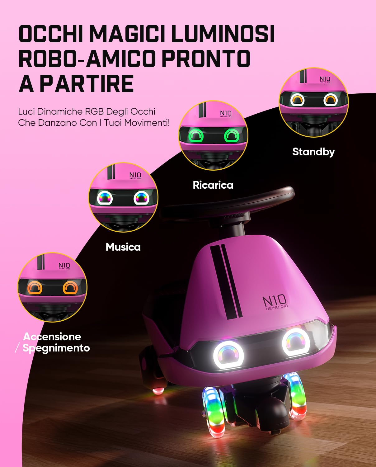 FanttikRide N10 Classic Macchina Elettrica per Bambini, Mop Rimovibile