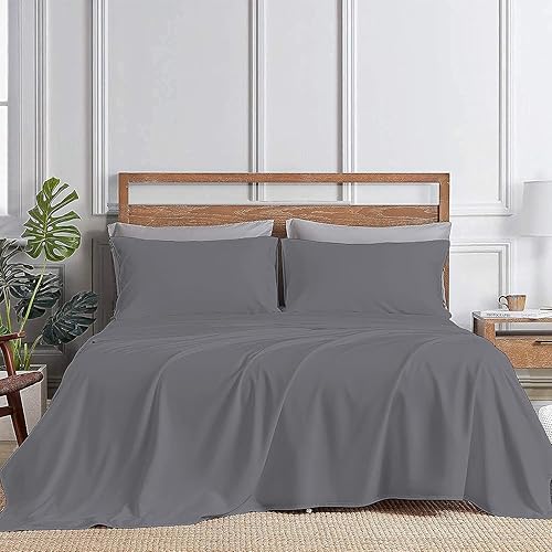 Miniatura 8 de AHJ Beddings - Juego de sábanas de 4 piezas de 600 hilos, bolsillo profundo de 17 pulgadas (1 sábana bajera, 1 sábana encimera, 2 fundas de