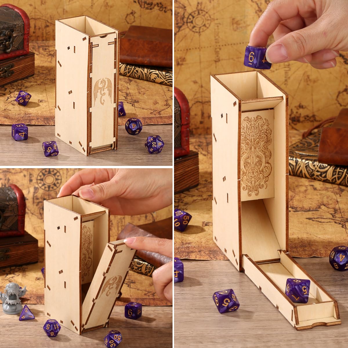 DND Octopus Monster Dice Tray, Table Games Tools for RPG DND Accessories, Collapsible Wooden Tower - Image 2