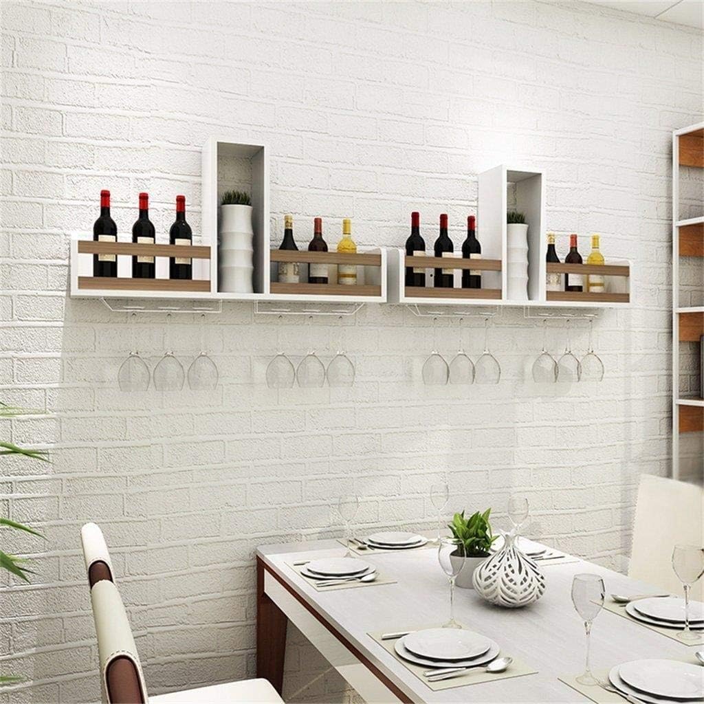 LaseVe Wine Rack, Wine Racks Free Standing Wooden Wall-Mounted Cabinet, Vintage Champagne Bottle Storage Shelf, Holds 8 Wine Bottles and 6 Glasses, L80xD14.5xH41cm (Color : Wood Color)