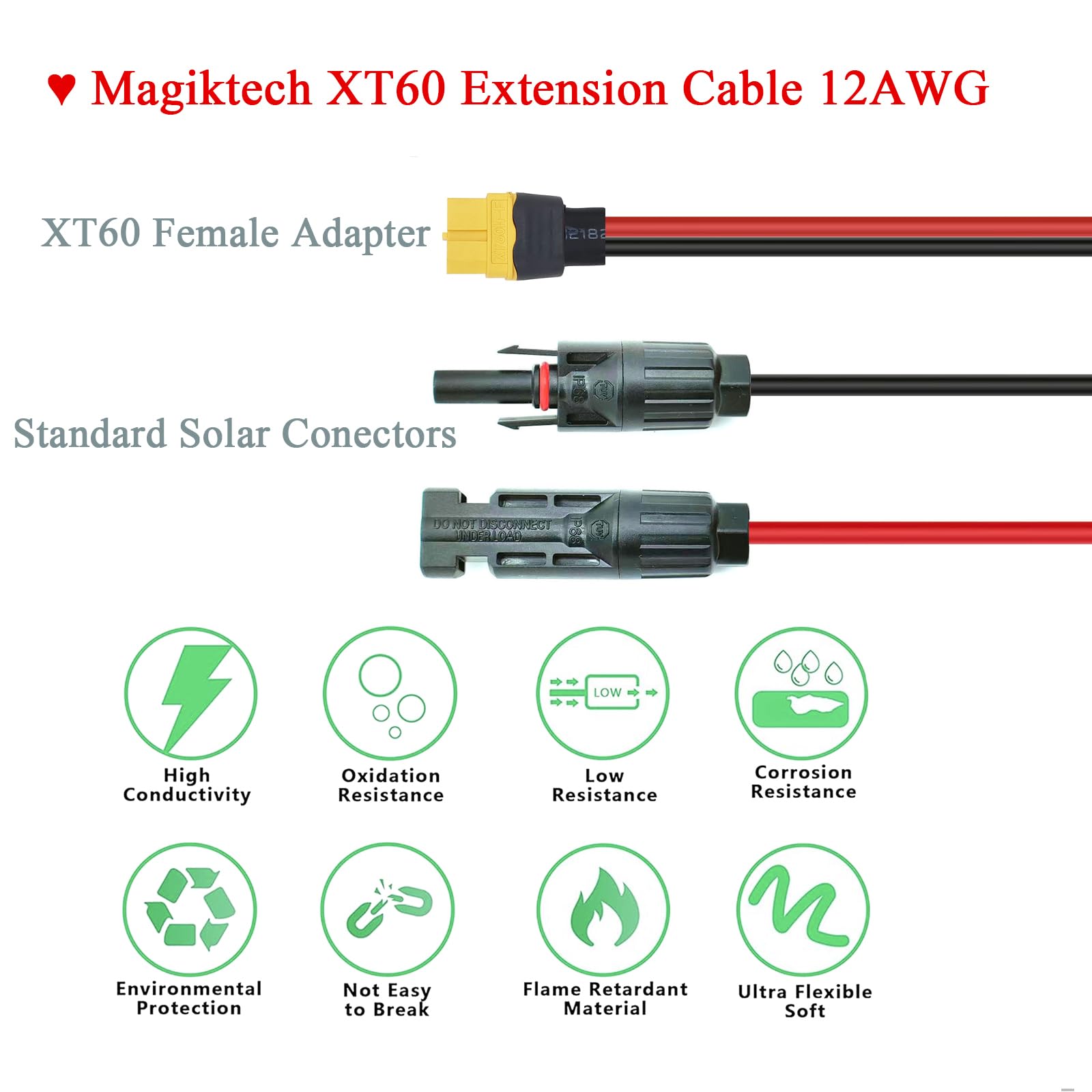 Kabel solarny 12AWG do XT60, kabel do ładowania słonecznego z żeńskim adapterem XT60 do stacji zasilających, generatorów słonecznych