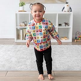 Bumkins Disney Sleeved Bib for Girl or Boy, Baby and Toddler for 6-24 Mos, Essential Must Have for Eating, Feeding, Baby Led Weaning Supplies, Long Sleeve Mess Saving, Mickey and Friends Check Mates