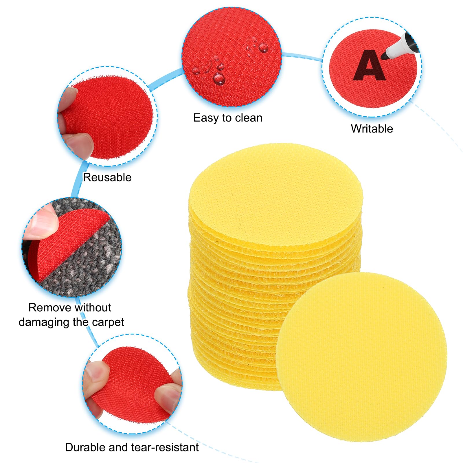 PATIKIL 2" Carpet Spot Markers, 35Pcs Circle Dot Markers Hook and Loop Carpet Spots for Decoration Elementary Preschool Teacher, Yellow - Image 3