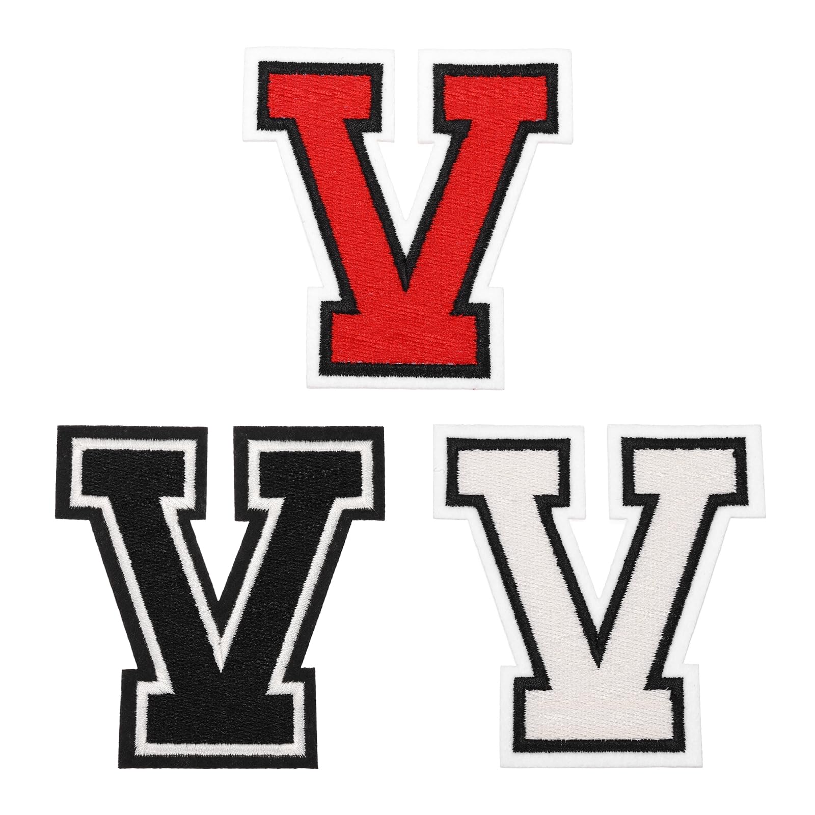 sourcing map 3 Pcs 3 Inch Iron-on Letters Patches, Letter V Embroidered Alphabet Appliques for Clothes Jacket Dress Hat Backpacks DIY Accessories, Red/White/Black — image 1