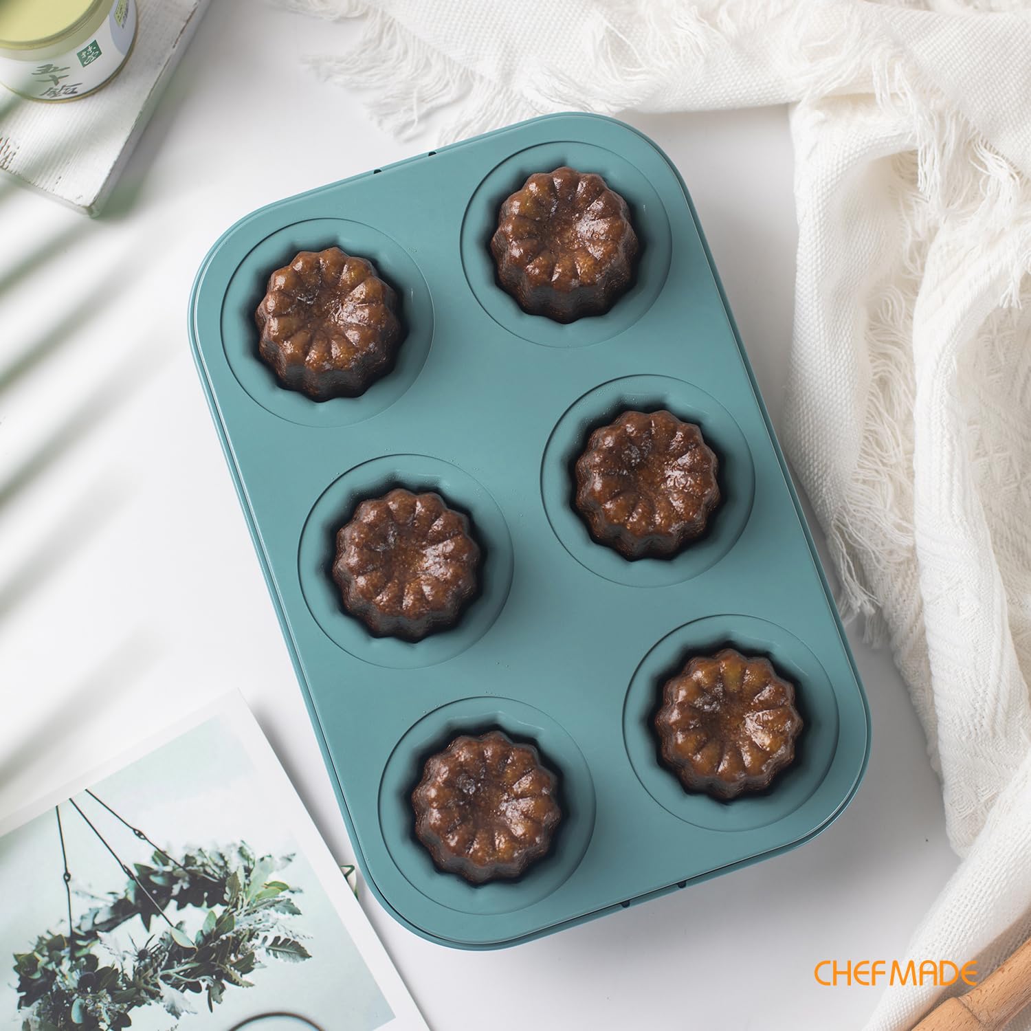 CHEFMADE Set di 6 teglie per muffin, antiaderenti, resistenti, in acciaio al carbonio, stampo standard per torte (verde)