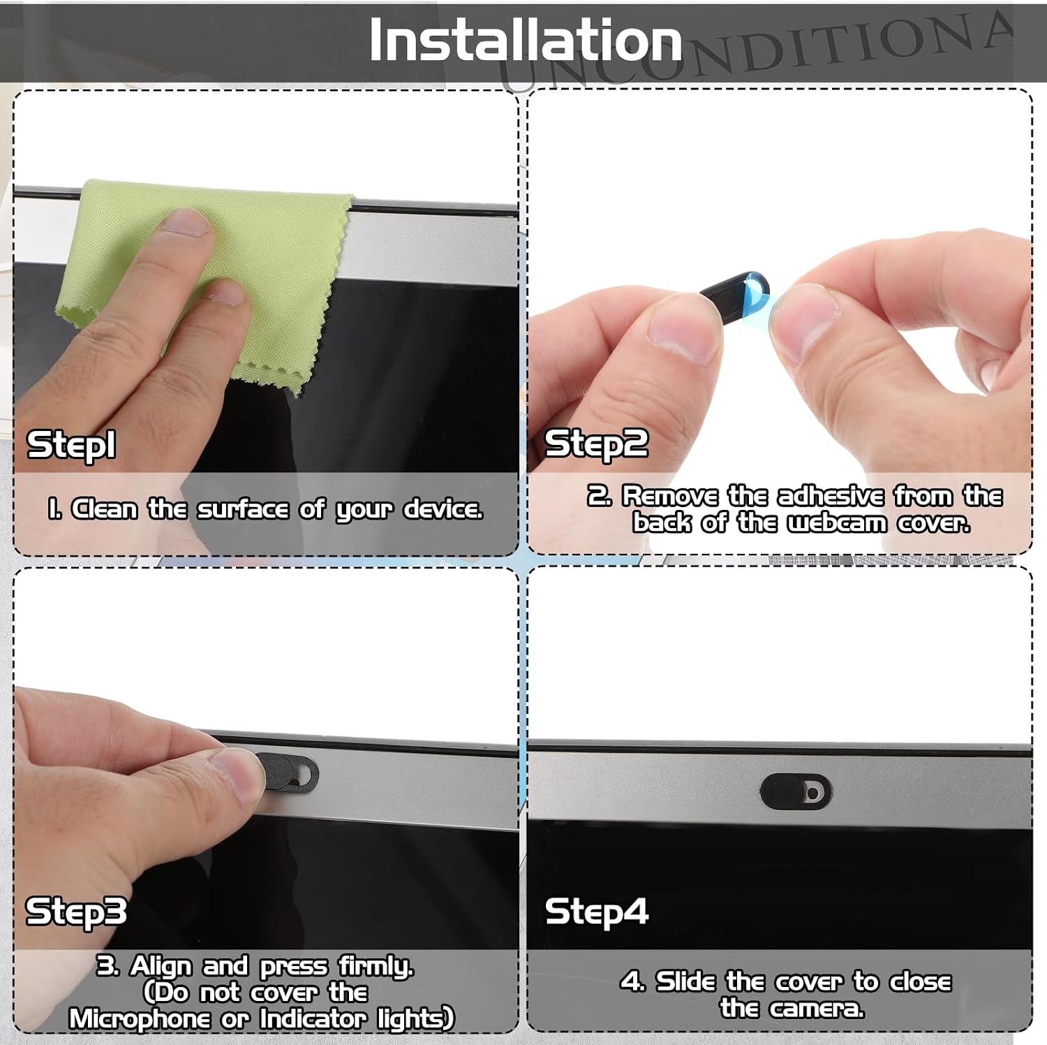 50 PCS Webcam Cover Slide, 0.023 Inch Ultra-Thin Universal Web Camera Cover for Laptop, Computer, Phone–Secure Privacy with Smooth-Sliding Camera Cover(Black)