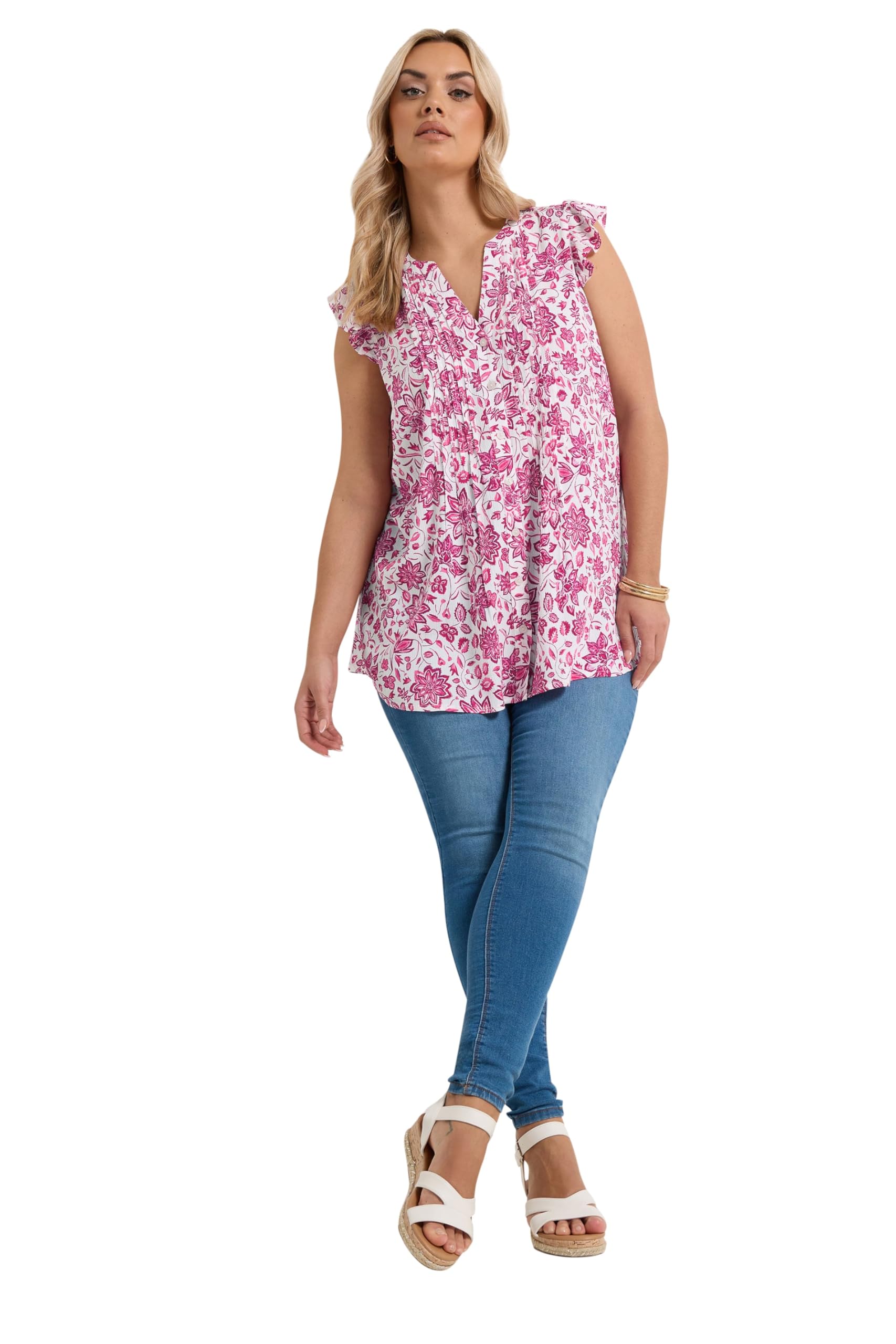 Yours Curve Pink Paisley Pintuck Blouse - Women's - Plus Size Curve