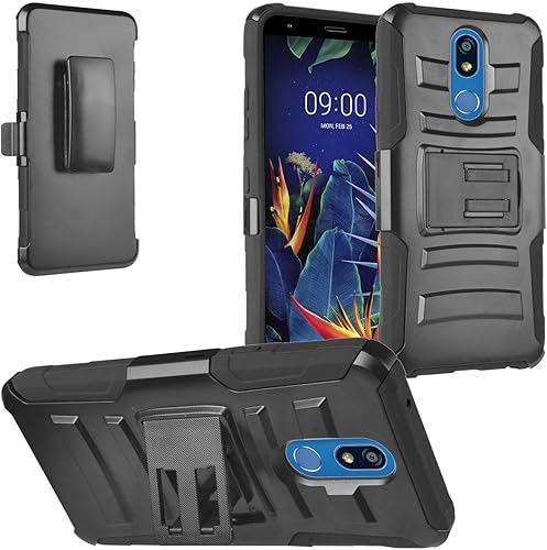 Z-GEN - Para LG K40, Harmony 3, Xpression Plus 2 (2019) LM-X420, LG Solo LTE L423DL - Funda híbrida para teléfono con soporte y clip para cinturón +