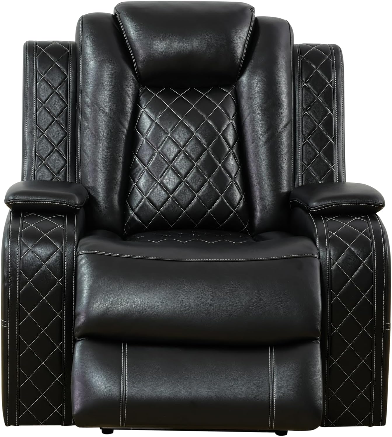 PonLiving Luxurious Black Leather Sectional Sofa Set with LED Lights, Cup Holders, USB Port - Power Recliner & Storage Consoles Modern Style Comfortable Living (Chair, Rectangular)