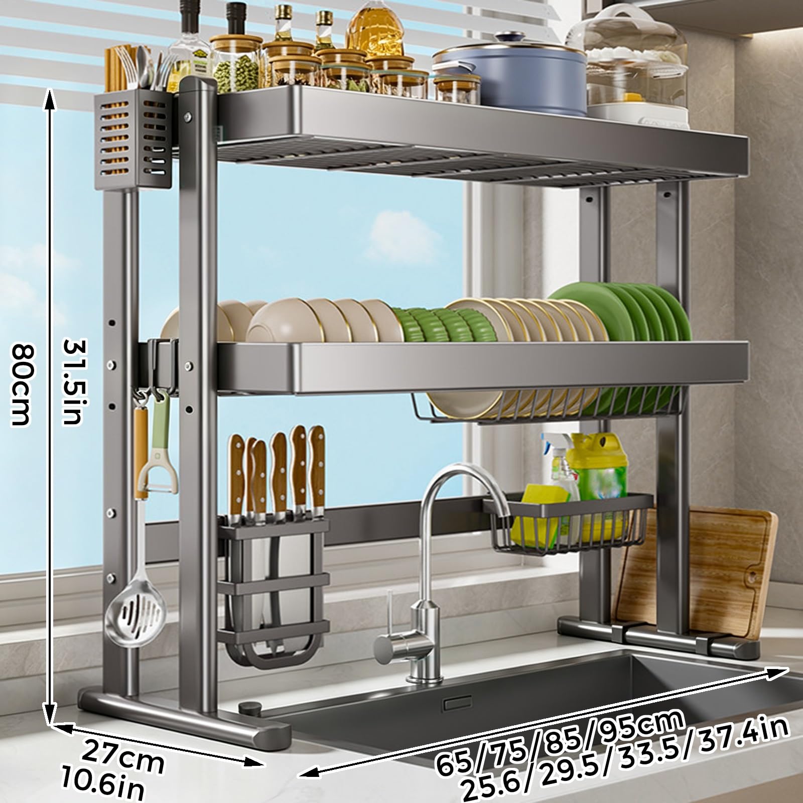 inless - Escurridor de platos de acero para colocar sobre el fregadero, organizador de cocina que ahorra espacio para un secado eficiente de platos y secado rápido, resistente al óxido, diseño fácil