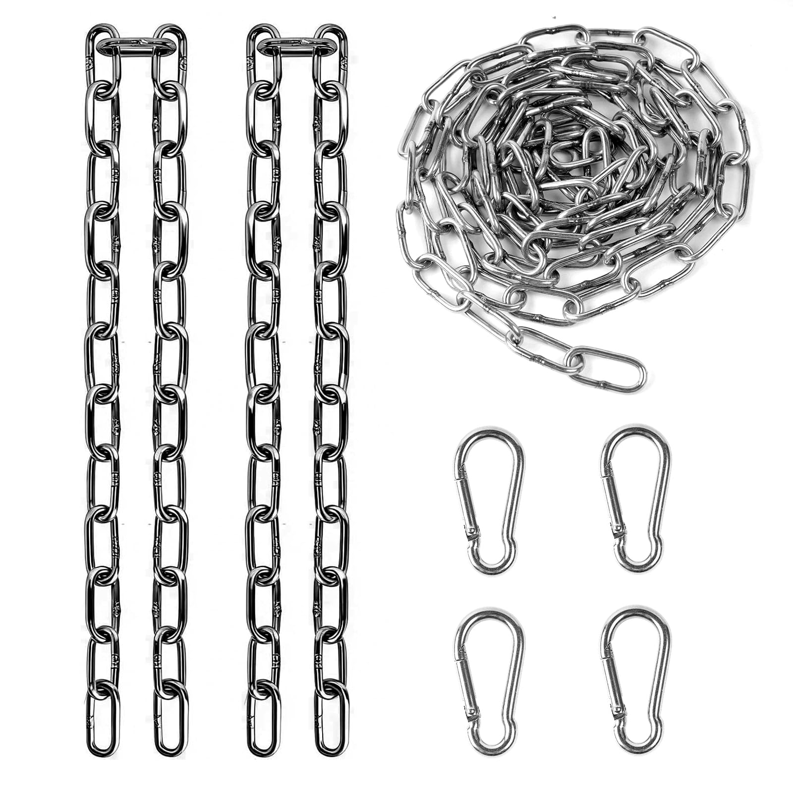 TQIOQIY Stainless Steel Hanging Chain 1 Metre with 4 Carabiner Clips, Heavy Duty Metal Link 3mm for Porch Swing Hammock Plant Hanger Outdoor Garden