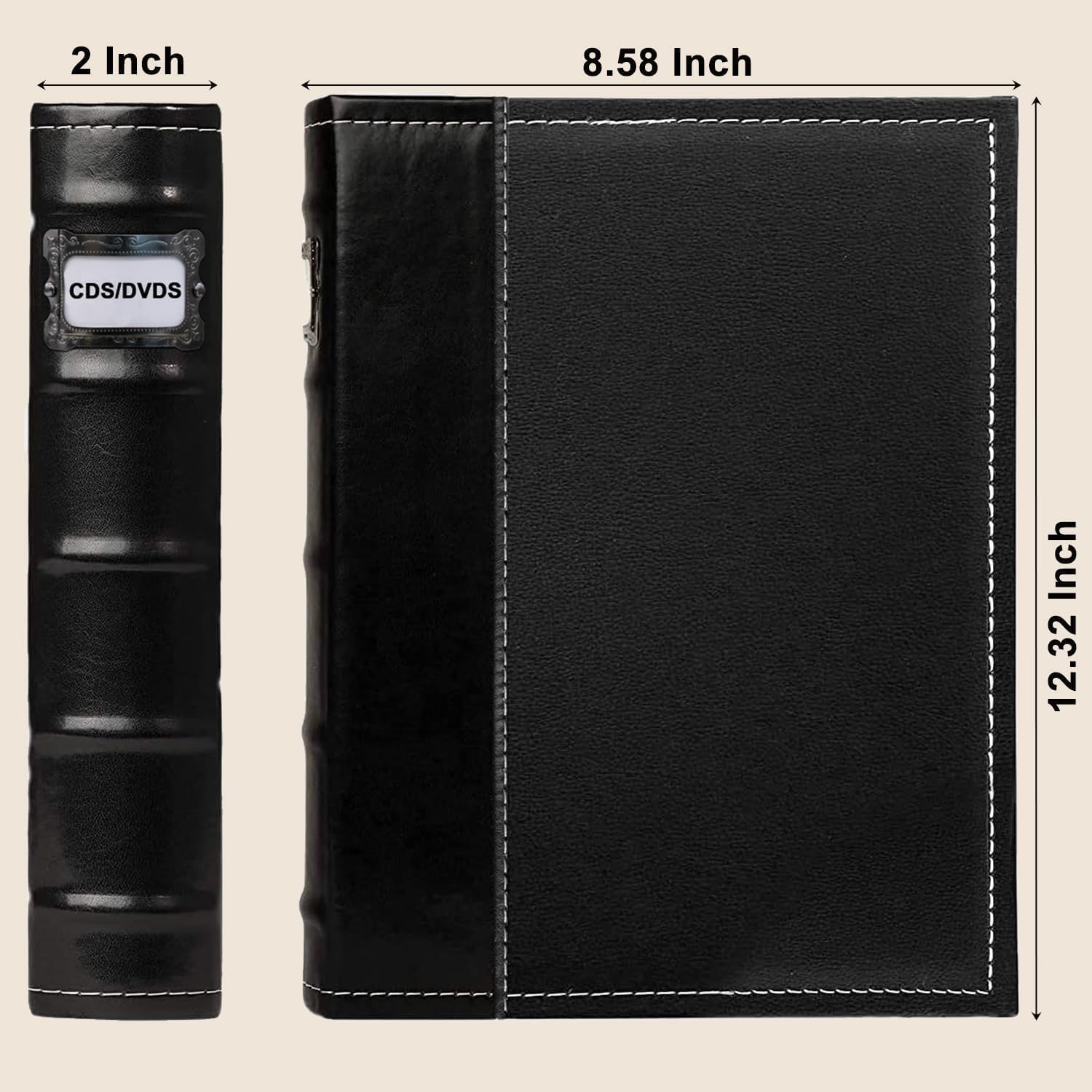 CD DVD Storage Binder with Zipper - Holds 56 Discs & 28 Booklet Pockets & 56 Tag Slots, High-end PU Leather Cover for Blu-ray Movies, Music CDs, Audio Disks, Portable Media Organizer