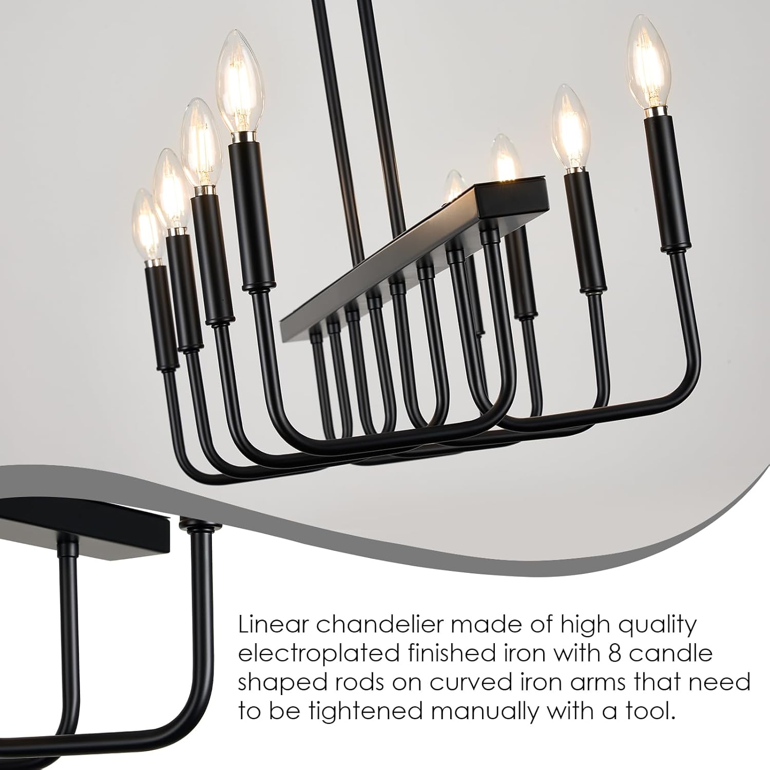 Rectangular Dining Room Light Fixtures Over Table, Modern Farmhouse Chandeliers for Dining Room, 8 Light Black Chandelier Linear, Island Lights for Kitchen