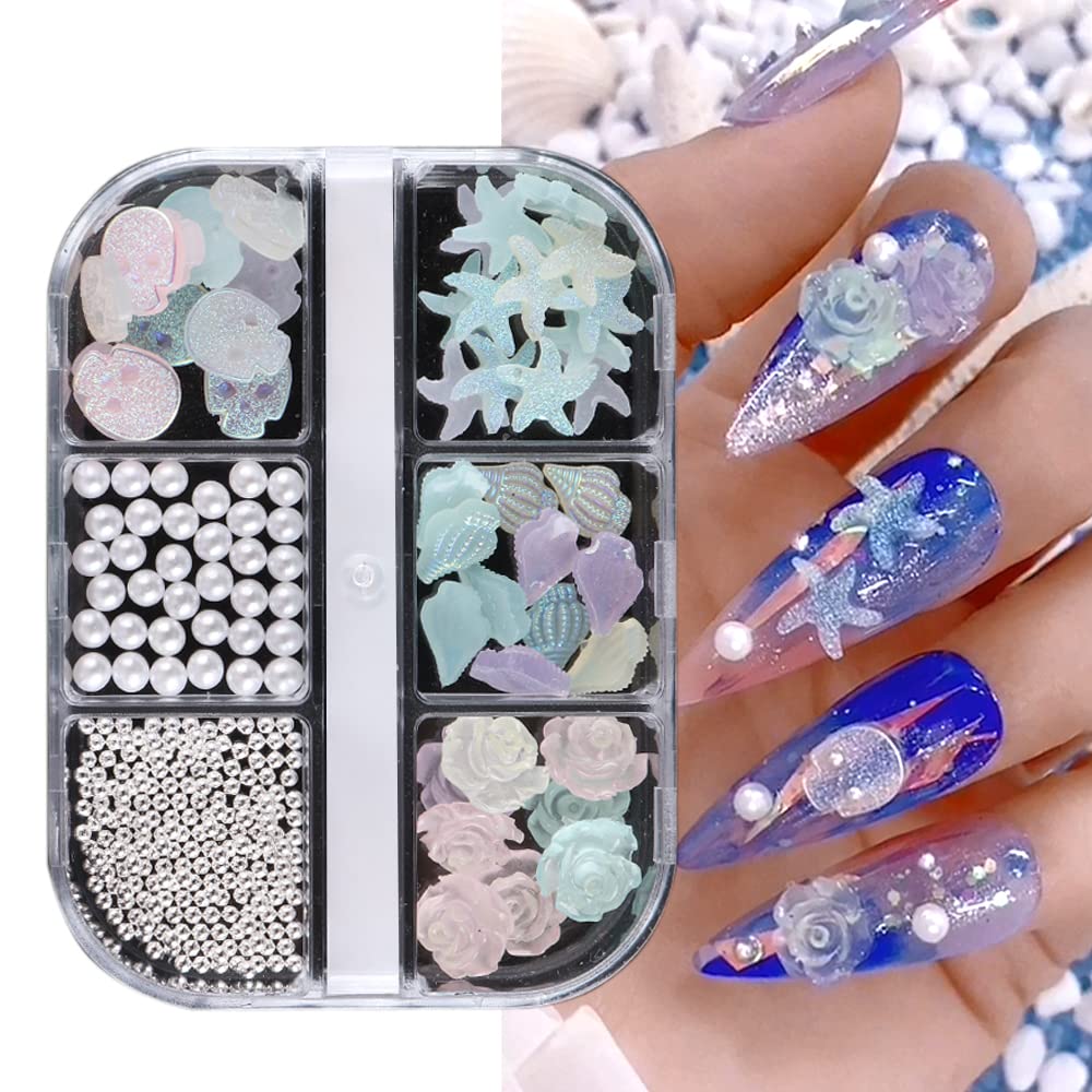 Amazon.com: Glow in The Dark Nail Art Charms Starfish Conch Pearl Camellia  Ocean Designs Manicure Nail Decorations : Everything Else