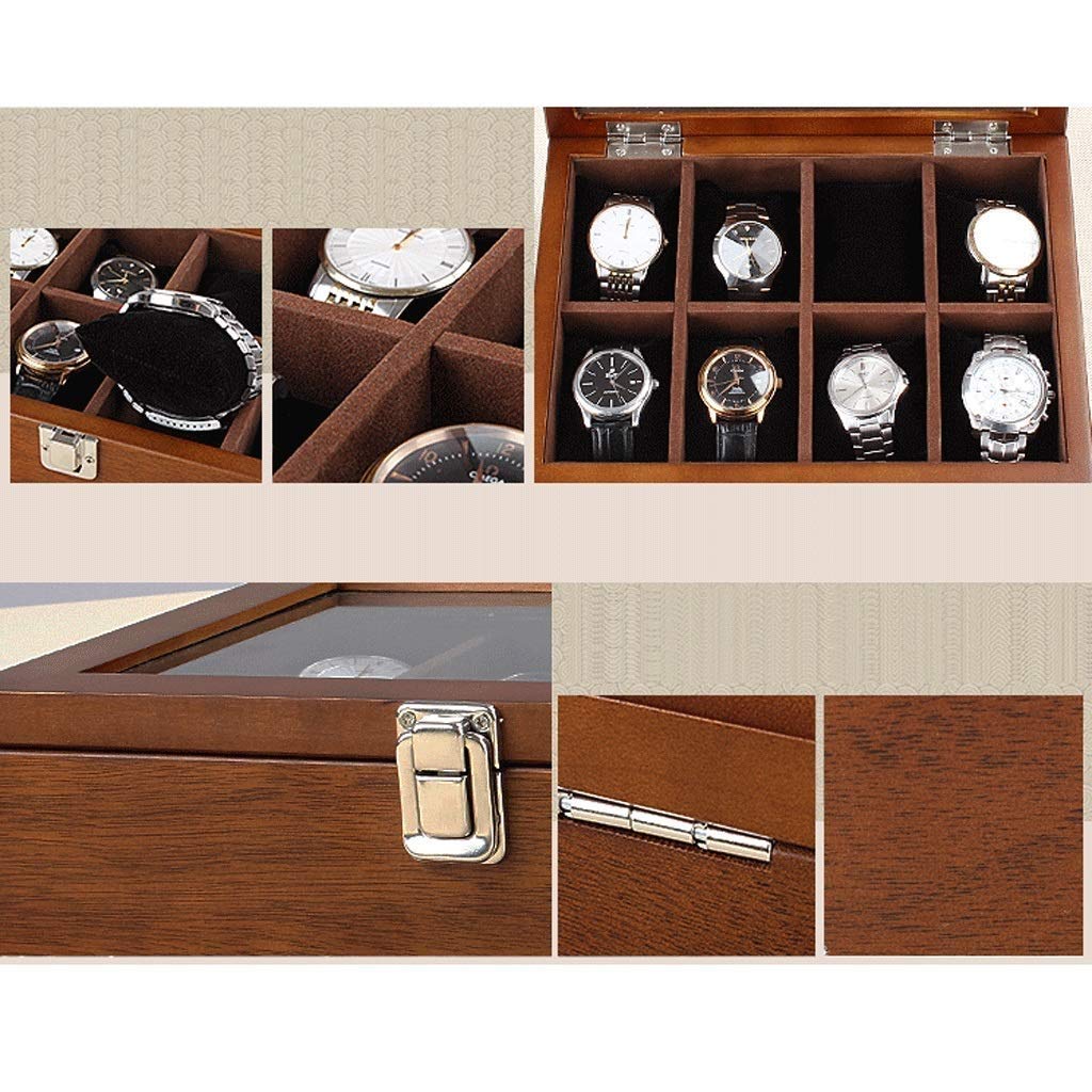 Uhrenbox-Uhrengehäuse für Herren, 8 Fächer, Aufbewahrungsbox aus massivem Holz, langlebig, bestes Geschenk für Geburtstag, Hochzeit Present