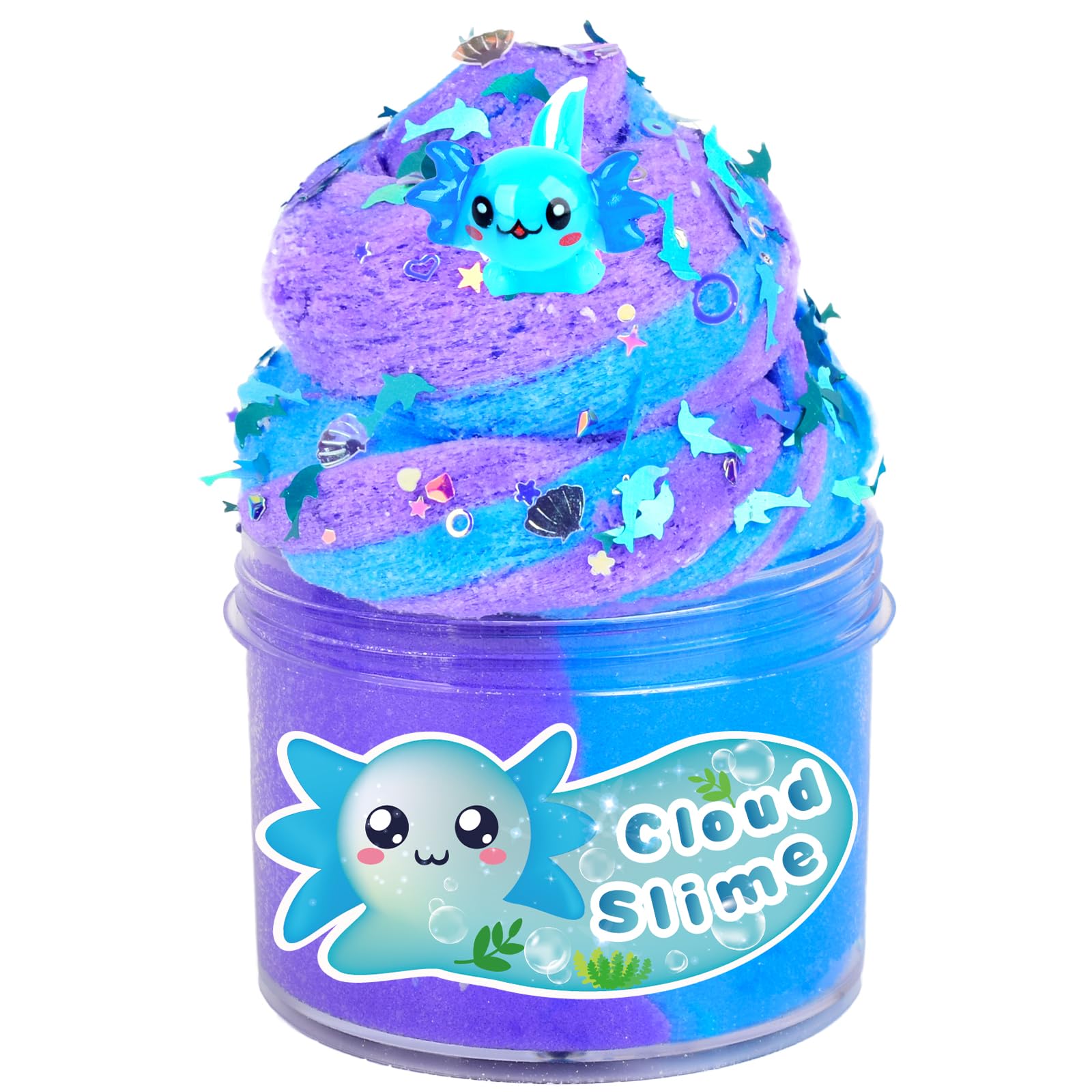 7OZ Cloud Slime with Stars, Moons, Glitter Add-Ins, Premade Blue Purple Snow Slime for Kids Party Favors, Stress Relief Toy for Girls Boys
