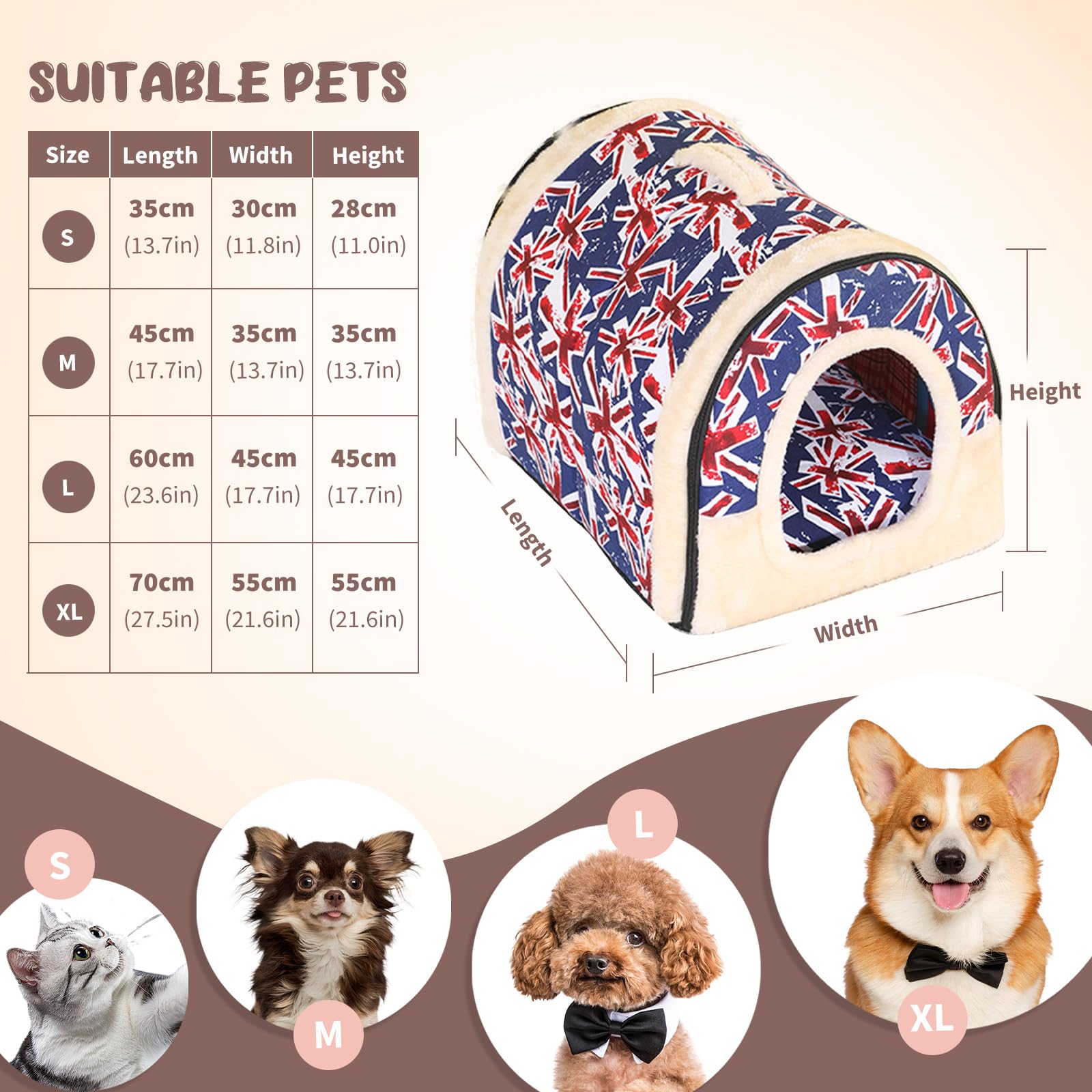 PETCUTE Hundebett hundehöhle Katzenbett Katzenhöhle Kuschelhöhle Katzenhaus Faltbare gemütliche Welpen Bett mit abnehmbarem Kissen